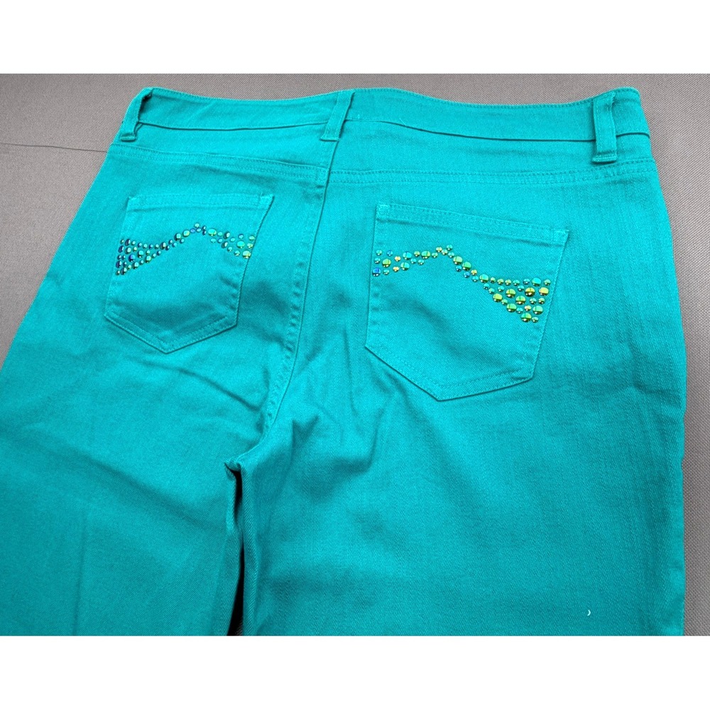 Jones New York Sport Petite Pants Aqua Green Rhinestone Stretch NWT | Womens 10P - Picture 4 of 15